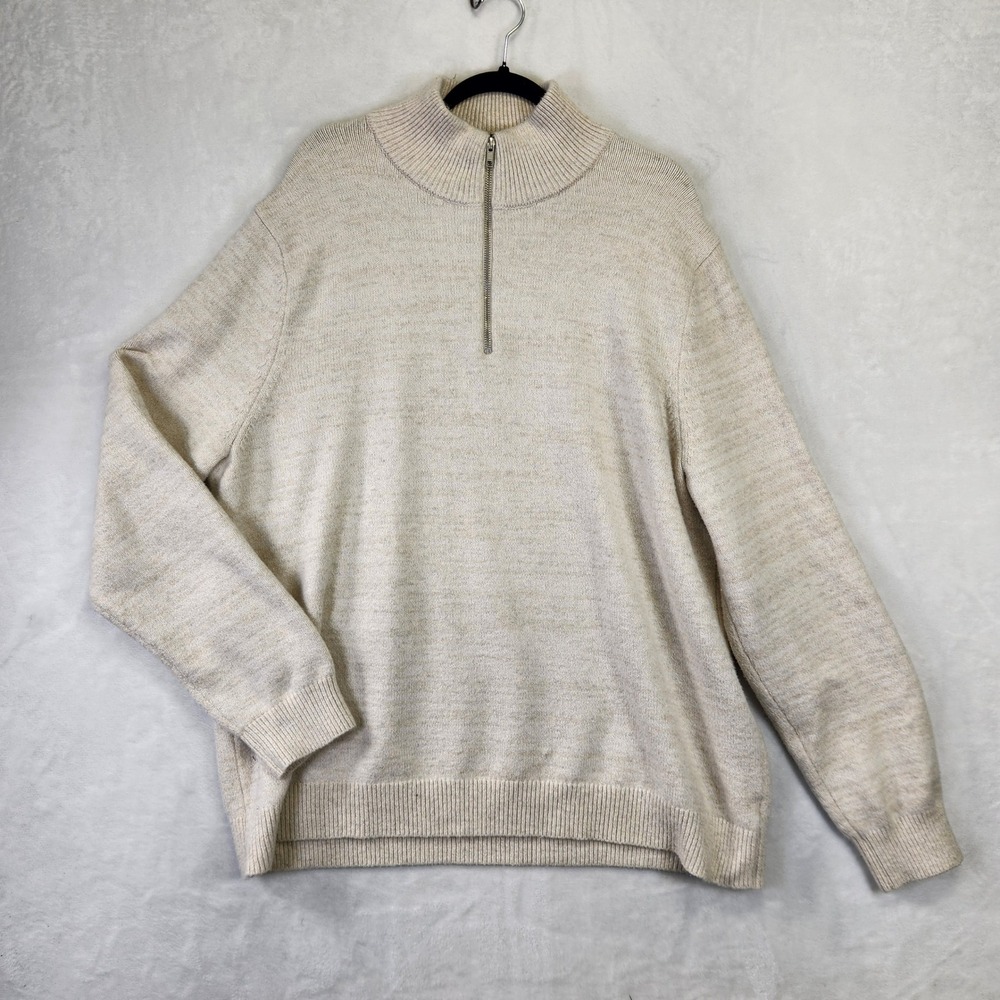 Goodfellow &‎ Co Mens XXL Beige Speckled Quarter Zip Mock Neck Sweater Knit